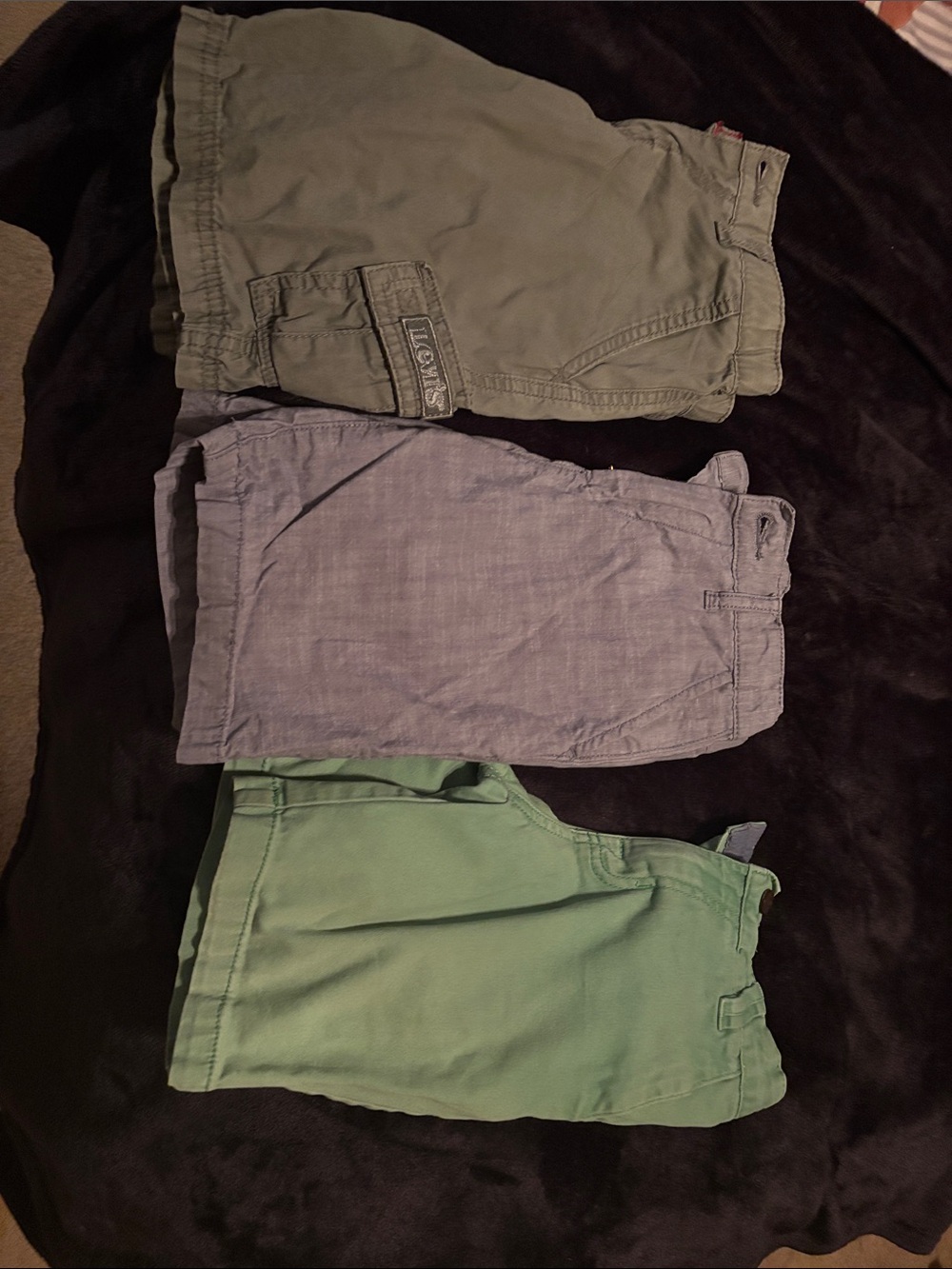 Levi's, children’s place, kids Shorts Trio - Olive, Gray-Blue, Mint size 7